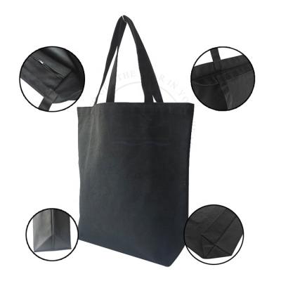 China Eco-friendly Portable Single Canvas Cotton Bag With Custom Printed Zipper Tote Bag Black Logo for sale