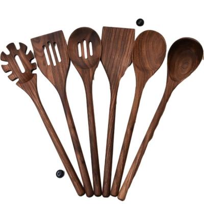 China New Viable Black Walnut 6-Piece Wooden Kitchenware Set Household Kitchen Wooden Spatula Solid Wooden Spoon Cooking Set for sale