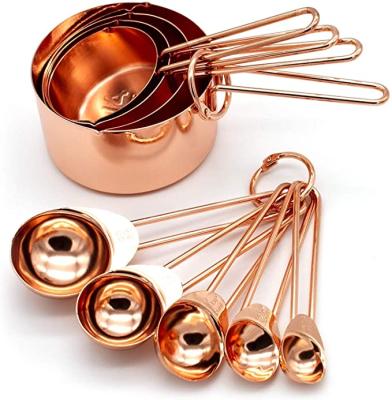 China Sustainable 10 Pcs Stainless Steel Rose Gold Measuring Cup And Measuring Cup Set Copper-Plated Measuring Cup Tools In Stock for sale