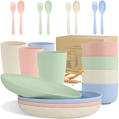 China Viable Set 20pcs Dinnerware Bowl Soup Plate Fork and Wheat Straw Dinnerware Cutlery Spoon Set Set for sale