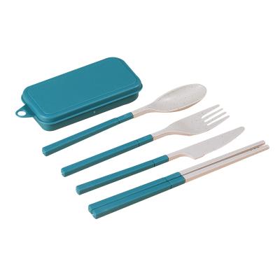 China Viable Folding Flatware Set Chopsticks Fork Knife Spoon 4 Pcs Set Detachable Wheat Straw Cutlery Set for sale