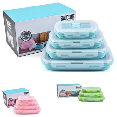 China Portable Folding Collapsible Collapsible Lunch Box Food Silicone Container Bento Storage Box for sale