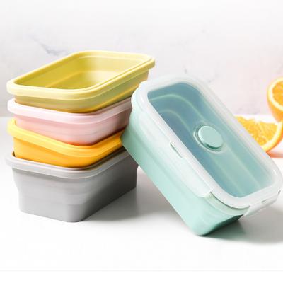 China Reusable Square Collapsible Collapsible Collapsible Bento Storage Lunch Box Silicone Food Container for sale