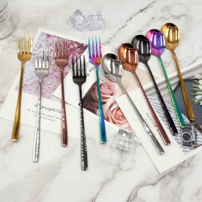 China Reusable Reusable Creative Colorful Fork Spoon Korean Flatware 304 Stainless Steel Metal Cutlery Set for sale