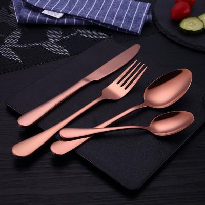 China Stainless Steel Rose Gold Cutlery Eco-Friendly Reusable Metal Spoon Fork Knife Set for sale