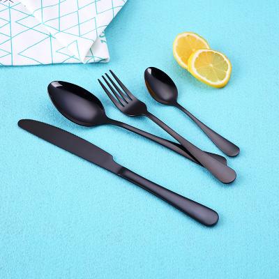 China Sustainable Eco - Friendly Reusable Black Plated Metal Stainless Steel Mirror Cutlery Set for sale