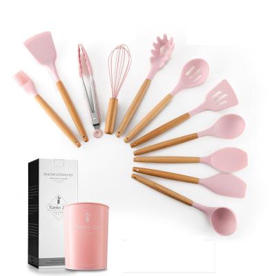 China Sustainable Series Suits Wood Handle Silicone Silicone Cooking Head Cookware Set for sale