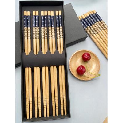 China Sustainable Blue Dragonfly Style Reusable Printed Bamboo Chopsticks Set With Gift Box for sale