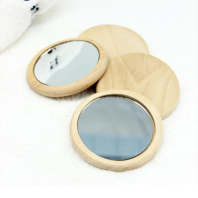 China Small Mini Pocket Mirror Wood Portable Round Mirror Makeup Mirror for sale