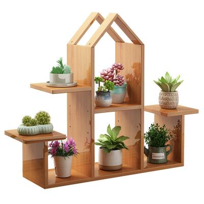 China HJ24 Contemporary Wooden Balcony Flower Display Rack Pot Holder Wedding Centerpieces Decoration Flower Stand for sale