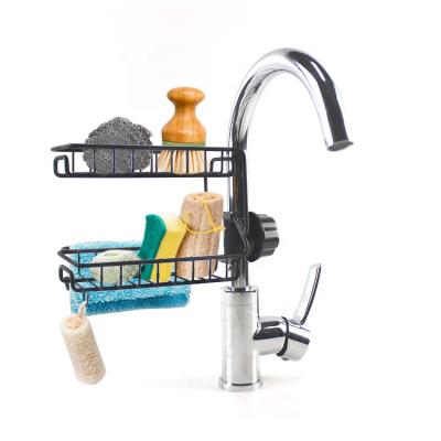 China Stainless Steel Bathroom Kitchen Shelf Soap Sponge Sponge Faucet Holder Storage Rack Hanging Faucet Drain Rack for sale