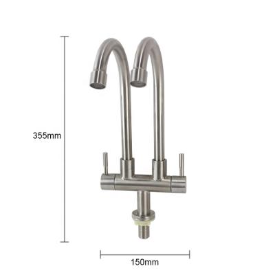 China Modern single SS304 hot and cold water kitchen faucet, double tube convenience whosale luxury kitchen faucet for sale