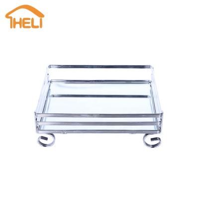 China Morden Cheap Unique Luxury Home Jewelry Hot Selling Glass-metal Mirror Tray, Decorative Vanity Rectangle Mirror Tray for sale