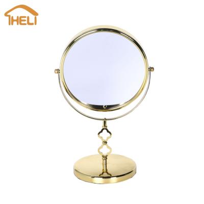 China China Manufacturer Wholesale Magnifying Gold Double Side Magnifying Round Free Standing Desktop Dressing Table Mirror for sale