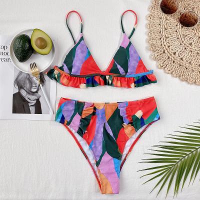 China Plus Size Women Swimsuit Women Plus Size Cheeky String Tied Triangle Bikini Side Tie Floral Print High Cut Cheeky Bikini Set for sale