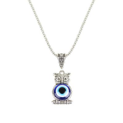 China Wholesale Alloy Factory Protection Religion Lucky Owl Pendant Turkish Blue Eye Blessing Necklace for sale