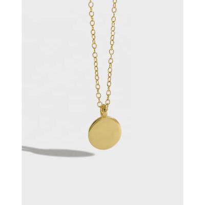 China 2020 CLASSIQUE Small Round Silver s925 Metal Disc 14K Gold Plated Pendant Necklace Jewelry Wholesale for sale