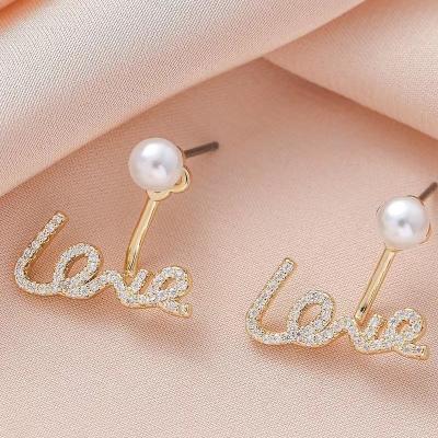 China Fashion Jewelry S925 Wholesale FASHIONABLE Fine Silver Needle Earrings Korean Style Pearl LOVE Letter Earrings OEM ODM Factory Style Pearl Earrings for sale