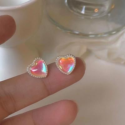 China Factory OEM ODM TRENDY Fashion Women's Opal Love Sweet Simple Heart-Shaped Design Alloy Rose All-match Stud Statement Earrings for sale