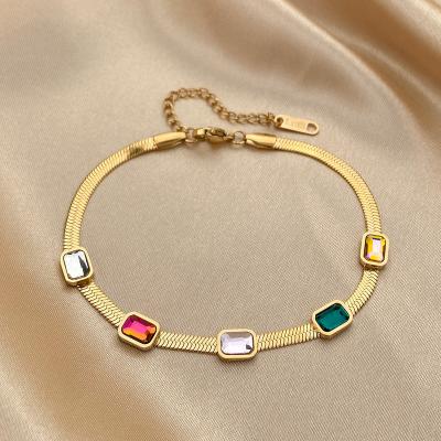 China FASHIONABLE Factory ODM OEM Wholesale 2023 Custom Women Red Green Gemstone Jewelry Stainless Steel Square Jewelry Couples Friendship Bracelets for sale