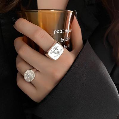 China CLASSIC Factory ODM OEM Shape Creative Design Love Heart Zircon Ring Fashion Wide Silver Couple Rings Women Man Rings for sale