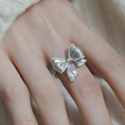 China OEM Wholesale Fashion TRENDY 925 Sterling Silver Bow Knot Shape Adjustable Rings Jewelry For Women for sale