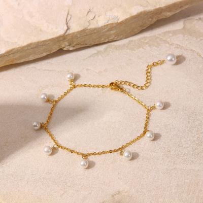 China 2023 New Trendy Bohemian Fashion Real 18K Gold Pearl Stainless Steel Anklets Tasty Foot Chain Jewelry Anklets For Women for sale