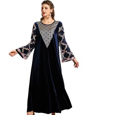 China Factory supply thick long sleeve velvet abaya dress with embroidery floral abaya muslim winter and lace winter abaya dress for sale