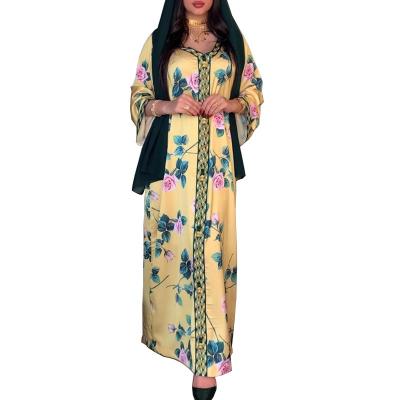 China New Fashion Dubai Abaya Long Sleeve Abaya Women Suppliers Wholesale Flora Printing Feel Comfortable And Use for sale