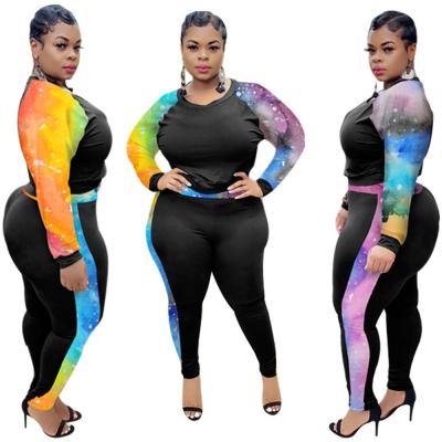 China Anti-Wrinkle New Arrival Women Two Piece Set Leopard Galaxy Printed Long Sleeve Tops + Panty Plus Size Teams Club Wear for sale