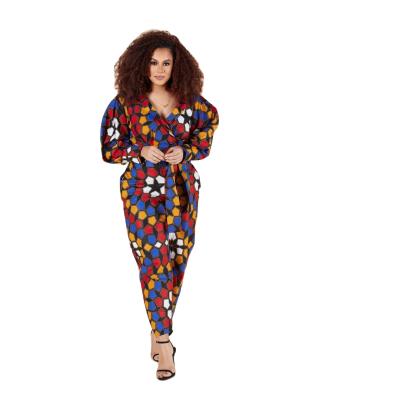 China 2020 Hot Selling Polyester African Bodycon Overalls Long Sleeve With Belt African Print Women Overalls for sale