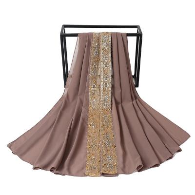 China High Quality 14 Color Chiffon Hijab Chiffon With Lace Pearl Malaysia Hijab Islamic Hijab for sale