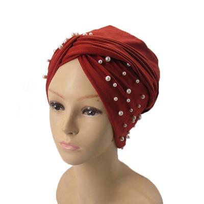 China Polyester 8 Colors Polyester Turban Hat Muslim Turban Hat Beaded Head Wrap for sale