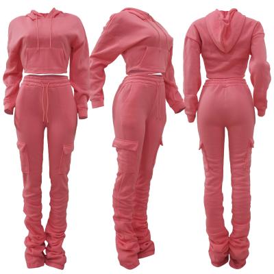 China Fashionable Womens Breathable Pants 2 Pieces Set Womens Hoodies Joggers Long Sleeve Trotter Cropped Sweatshirt Hoodies Sets for sale