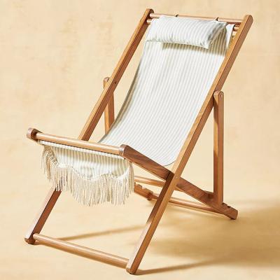 China Easy Folding/Wholesale Wood Folding Deck Chair Custom Carry Adjustable Plaid Printing Beach Sun Lounger for sale