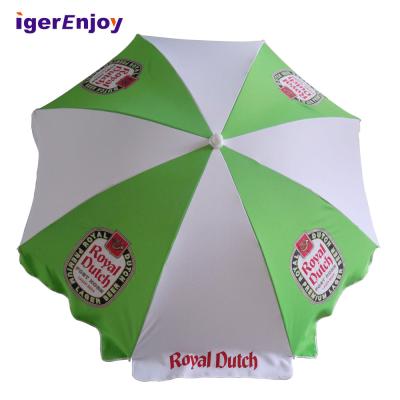 China Custom Printing Outdoor Furniture Wind Resistant Beer Advertising Windproof Beach Umbrella for sale