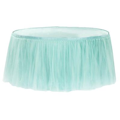 China Twill Tulle Tutu Table Skirt Organza Table Trimming Sheer Pleated Table Decoration To Wedding Luxury Wedding Cloth for sale