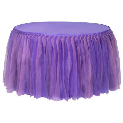 China Twill Purple Tulle Tutu Table Skirt Organza Table Trimming Sheer Pleated Table Decoration To Wedding Luxury Wedding Fabric for sale