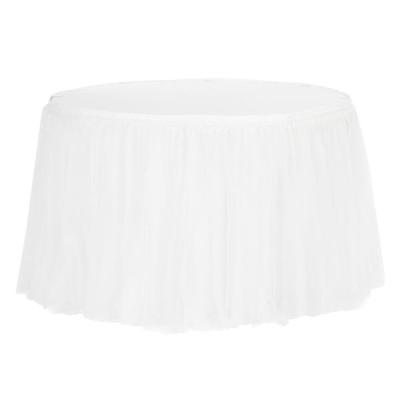 China Twill tutu Table skirt organza white board edging sheer pleated Table decoration to wedding luxury fabric for sale