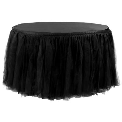 China TWILL Tulle tutu black board edging sheer pleated organza table cloth table decoration for wedding luxury for sale