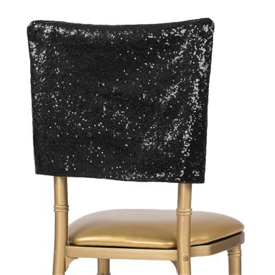 China Simple Black Shinny Sequin Chair Strip Chair Decoration Fabric Banquet Wedding Half Back Chair Cowl for sale