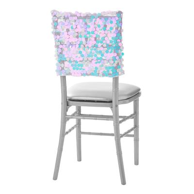 China The simple mixed color sequin chair band chair decoration Shinny the fabric banquet wedding half back chair cover for sale