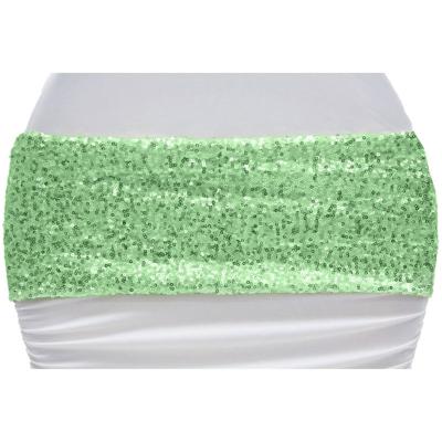 China Simple Mint Shinny Shinny Sequin Chair Strip Chair Decoration Fabric For Banquet Sash Chair For Wedding for sale