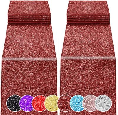 China Sheer Color Burgundy Sequin Table Runners For Banquet / Wedding Table Cloth for sale