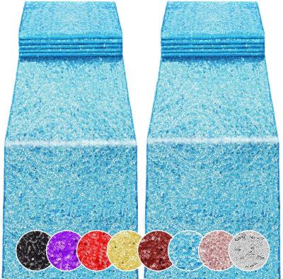 China Light Blue Pure Color Sequin Table Runners For Banquet / Wedding for sale