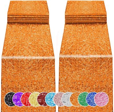 China Orange Pure Color Sequin Table Runners For Banquet / Wedding Shiny Table Cloth for sale