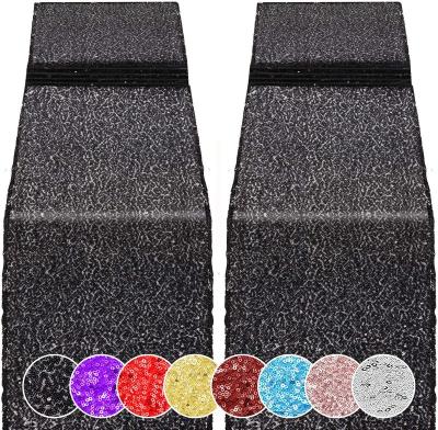 China Black Pure Color Sequin Table Runners For Banquet / Wedding Glitter Table Cloth For Events for sale