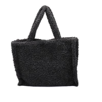 China Hot Selling High Quality Ladies Shopping Bag The Casual Tote Solid Color Faux Fur Handbag For Women for sale