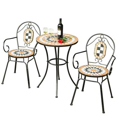 China Antique Factory In Stock Wholsale Handwork 3 Piece Outdoor Patio Furniture Set Of Table And Chairs for sale