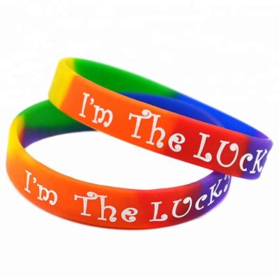 China 50PCS Rainbow Color Classic Decoration I'm Lucky Bracelet Silicone Wristband for sale